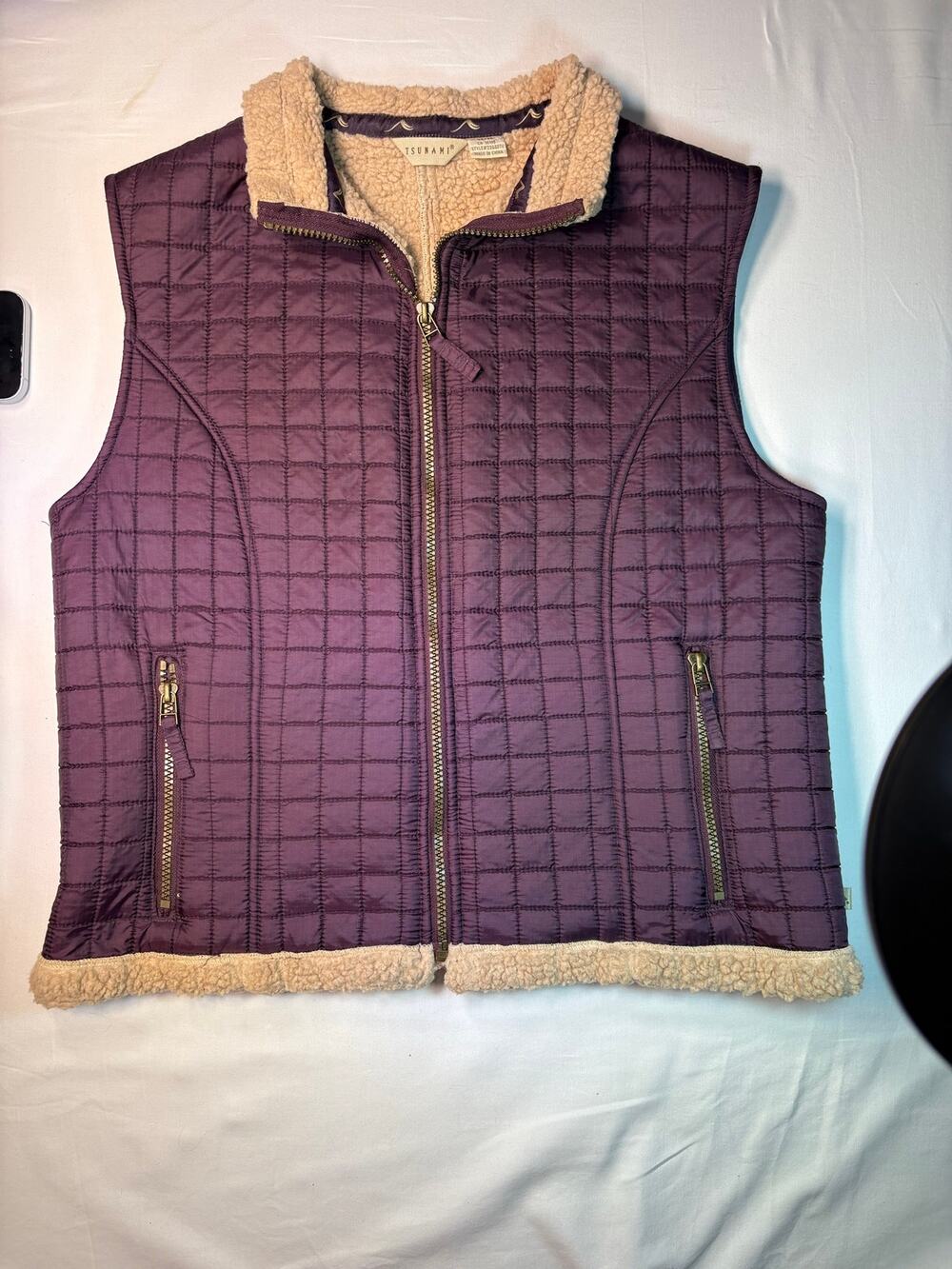 Women’s Tsunami Puffer Fleece Vest Fur Lined purple maroon size medium full zip